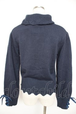 画像2: axes femme / フラワー刺繍タートルニット M 紺 Y-25-12-23-033-AX-TO-SZ-ZY