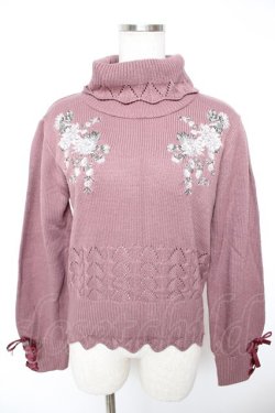 画像1: axes femme / フラワー刺繍タートルニット M ワイン Y-25-12-23-035-AX-TO-SZ-ZY