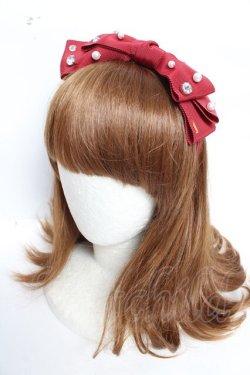 画像1: Angelic Pretty / Twinkleビジューリボンカチューシャ  ワイン Y-25-12-25-093-AP-AC-SZ-ZY