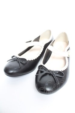 画像1: axes femme POETIQUE / リボン付きフラットパンプス L 黒 Y-25-12-25-098-AX-SH-SZ-ZY