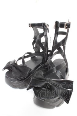 画像1: Fickle Bebe / リボンレースアップサンダル L 黒 Y-25-12-25-103-0-SH-SZ-ZY