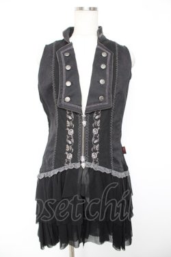 画像1: Ozz Croce / 薔薇刺繍フリルベスト  黒 Y-25-12-25-107-OO-JA-SZ-ZY