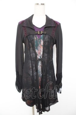 画像1: Ozz Croce / 衿付レイヤードロングトップス  黒 Y-25-12-25-108-OO-TO-SZ-ZY