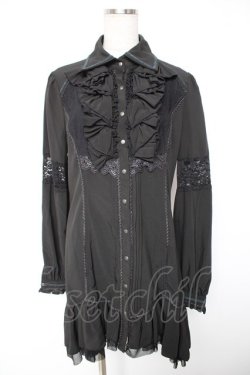 画像1: Ozz Croce / レースフリルシャツワンピース  黒 Y-25-12-25-109-OO-OP-SZ-ZY