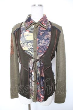 画像1: Ozz oneste / 和柄レイヤードトップス  カーキ Y-25-12-25-111-OO-TO-SZ-ZY