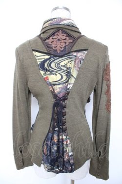 画像2: Ozz oneste / 和柄レイヤードトップス  カーキ Y-25-12-25-111-OO-TO-SZ-ZY