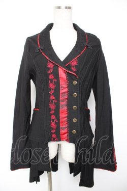 画像1: Ozz oneste / ジャガード×刺繍チャイナボタンジャケット  黒×赤 Y-25-12-25-113-OO-JA-SZ-ZY