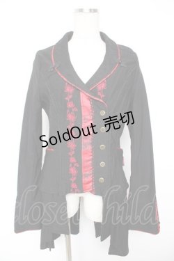 画像1: Ozz oneste / ジャガード×刺繍チャイナボタンジャケット  黒×赤 Y-25-12-25-113-OO-JA-SZ-ZS