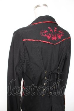 画像4: Ozz oneste / ジャガード×刺繍チャイナボタンジャケット  黒×赤 Y-25-12-25-113-OO-JA-SZ-ZY