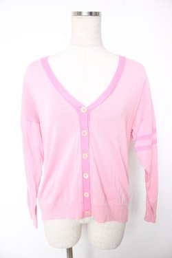 画像1: Jane Marple Dans Le Salon / ラインVネックカーディガン M ピンク Y-25-12-25-126-JM-TO-SZ-ZY