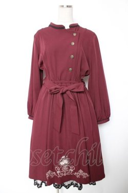 画像1: axes femme / フラワー刺繍連釦ワンピース F ワイン Y-25-12-25-133-AX-OP-SZ-ZY