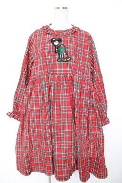 画像1: HEIHEI / ワッペンチェックワイドワンピース  赤 Y-25-12-25-150-PU-OP-SZ-ZY