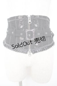 Ozz Croce / ベルトデザイン薔薇刺繍ショートコルセット  黒 Y-25-12-25-160-OO-TO-SZ-ZY