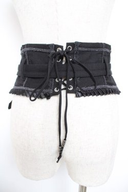 画像2: Ozz Croce / ベルトデザイン薔薇刺繍ショートコルセット  黒 Y-25-12-25-160-OO-TO-SZ-ZY