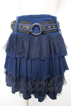 画像1: Ozz oneste / ベルト付きチュールレースフリルスカート  紺 Y-25-12-25-161-OO-SK-SZ-ZY