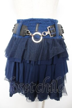 画像2: Ozz oneste / ベルト付きチュールレースフリルスカート  紺 Y-25-12-25-161-OO-SK-SZ-ZY