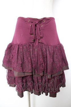 画像1: Ozz Croce / レースストライプフリルスカート  ワイン Y-25-12-25-163-OO-SK-SZ-ZY