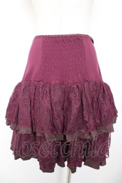 画像2: Ozz Croce / レースストライプフリルスカート  ワイン Y-25-12-25-163-OO-SK-SZ-ZY
