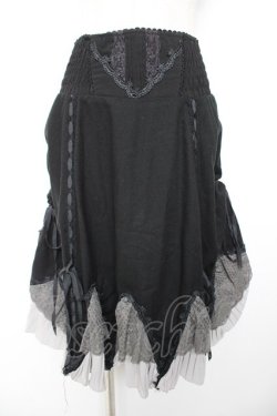 画像1: Ozz Croce / 裾プリーツギャザーフリルスカート  黒 Y-25-12-25-165-OO-SK-SZ-ZY