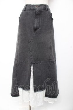 画像1: axes femme NOSTALGIE / 裾レースデニムスカート M 黒 Y-25-12-25-170-AX-SK-SZ-ZY