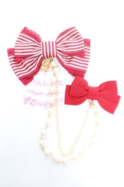 画像1: Angelic Pretty / Royal Crownストライプリボンブローチ  ワイン Y-25-12-25-041-AP-AC-SZ-ZY