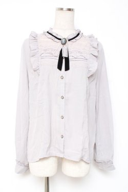 画像1: axes femme / ブローチ付ヴィンテージブラウス L グレー Y-25-12-27-045-AX-BL-SZ-ZY