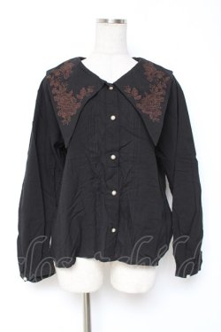 画像1: axes femme NOSTALGIE / 襟刺繍ブラウス M 黒 Y-25-12-27-046-AX-BL-SZ-ZY