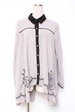 画像1: axes femme / 裾刺繍チュニック M グレー Y-25-12-27-047-AX-OP-SZ-ZY