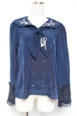 画像1: axes femme / sajou刺繍入Wボタンブラウス M 紺 Y-25-12-27-052-AX-BL-SZ-ZS (1)