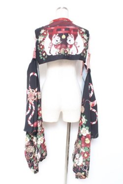 画像2: Royal Princess Alice / お狐様振袖ジャケット/絢爛白狐(たまコラボレーション)  黒 Y-25-12-27-056-LO-TO-AS-ZY