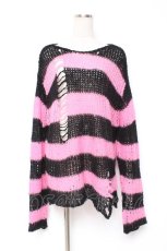 画像1: REFLEM / ダメージボーダーニット F ブラック×ピンク Y-25-12-27-058-PU-TO-SZ-ZT631 (1)