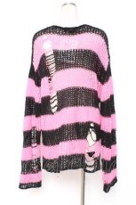 画像2: REFLEM / ダメージボーダーニット F ブラック×ピンク Y-25-12-27-058-PU-TO-SZ-ZT631 (2)