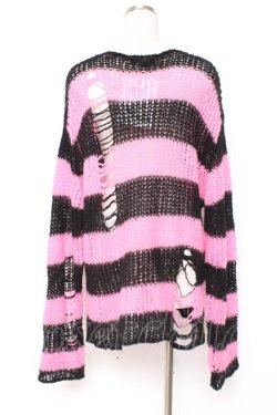 画像2: REFLEM / ダメージボーダーニット F ブラック×ピンク Y-25-12-27-058-PU-TO-SZ-ZY