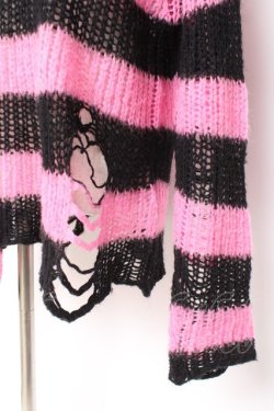 画像3: REFLEM / ダメージボーダーニット F ブラック×ピンク Y-25-12-27-058-PU-TO-SZ-ZY