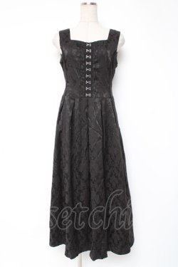 画像1: axes femme / コルセット風ジャカードジャンパースカート M 黒 Y-25-12-27-062-AX-OP-SZ-ZY