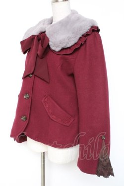 画像2: axes femme / ファー襟付編上ショートコート F ワイン Y-25-12-27-080-AX-CO-SZ-ZY