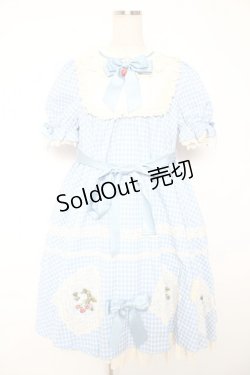 画像1: Hoshibako Works / ストロベリー・リボンブーケ　ギンガムチェックパフワンピース  サックス Y-25-12-28-026-LO-OP-SZ-ZY
