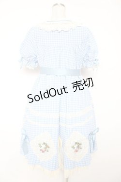 画像2: Hoshibako Works / ストロベリー・リボンブーケ　ギンガムチェックパフワンピース  サックス Y-25-12-28-026-LO-OP-SZ-ZY