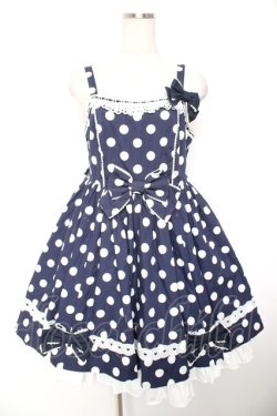 画像1: Angelic Pretty / ポルカドットジャンパースカート  紺 Y-25-12-28-006-AP-OP-SZ-ZY