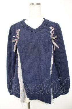 画像1: axes femme / レースアップトップス  紺 Y-26-01-01-038-AX-TO-SZ-ZY