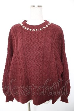 画像1: axes femme / かぎ編みニットトップス M ワイン Y-26-01-01-039-AX-TO-SZ-ZY