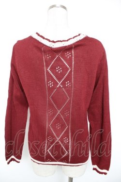 画像2: axes femme / バイカラーライン入りカーデ M ワイン Y-26-01-01-042-AX-TO-SZ-ZY