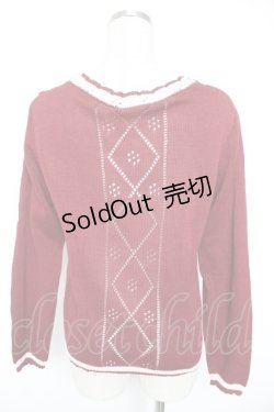 画像2: axes femme / バイカラーライン入りカーデ M ワイン Y-26-01-01-042-AX-TO-SZ-ZY