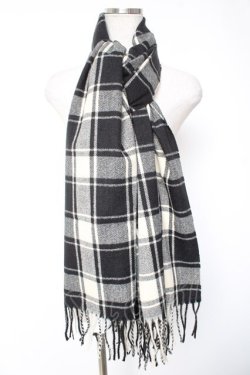 画像1: NieR Clothing / チェック柄 大判ストールマフラー  黒×アイボリー Y-26-01-01-006-PU-ZA-SZ-ZY