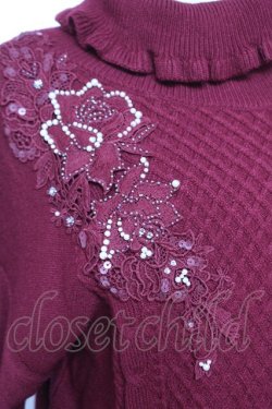 画像3: axes femme / ビジュー付きタートルニット  ワイン Y-26-01-01-043-AX-TO-SZ-ZY