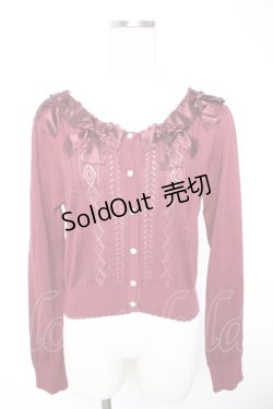 画像1: axes femme POETIQUE / ヒートカットリボン使いカーディガン  ワイン Y-26-01-01-048-AX-TO-SZ-ZY