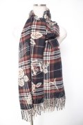axes femme / チェック薔薇柄ストール  紺 Y-26-01-01-008-AX-ZA-SZ-ZY