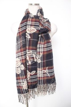 画像1: axes femme / チェック薔薇柄ストール  紺 Y-26-01-01-008-AX-ZA-SZ-ZY