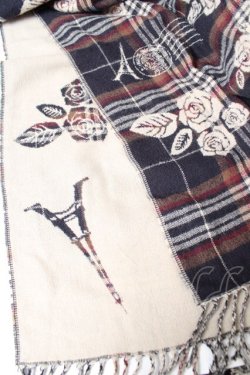 画像2: axes femme / チェック薔薇柄ストール  紺 Y-26-01-01-008-AX-ZA-SZ-ZY