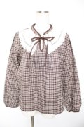 axes femme POETIQUE / レース襟チェックレトロブラウス  茶 Y-26-01-01-065-AX-BL-SZ-ZY